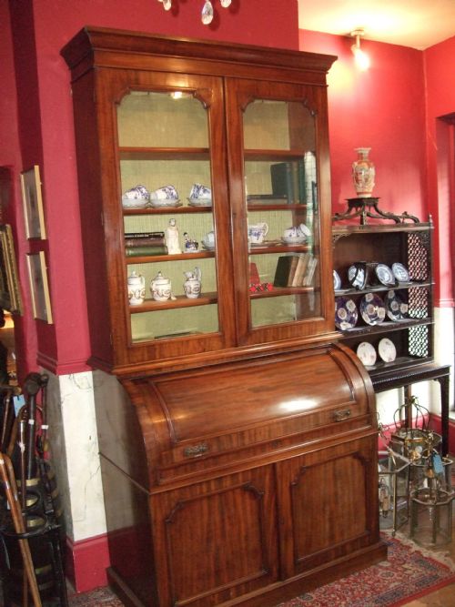 19th Century Mahogany Cylinder Bureau Bookcase (1 of 5)