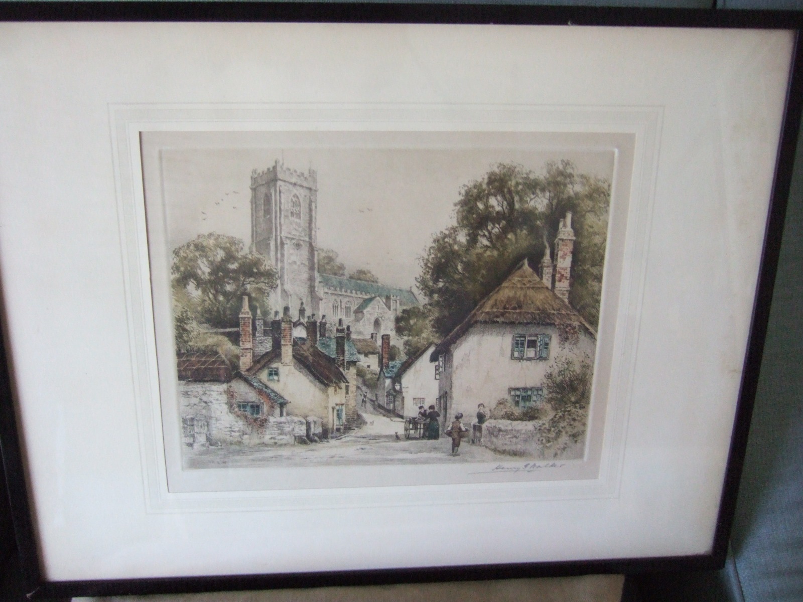 Henry George Walker:  Coloured Etching of Church Town, Minehead, Somerset (1 of 5)