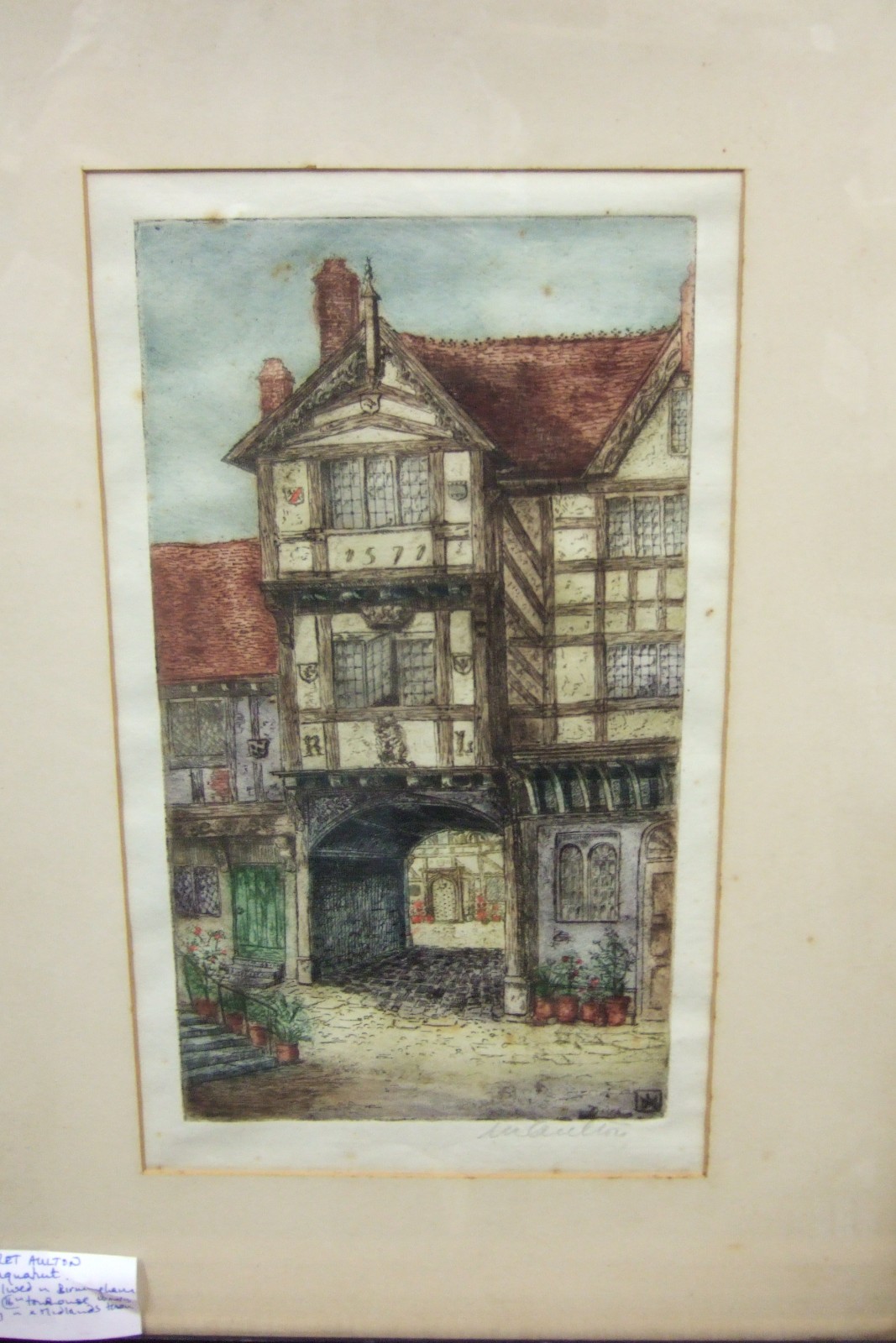 Margaret Aulton - Aquatint of An English 16th Century Townhouse 1920s (1 of 3) Margaret Aulton - Aquatint of An English 16th Century Townhouse 1920s (1 of 3)
