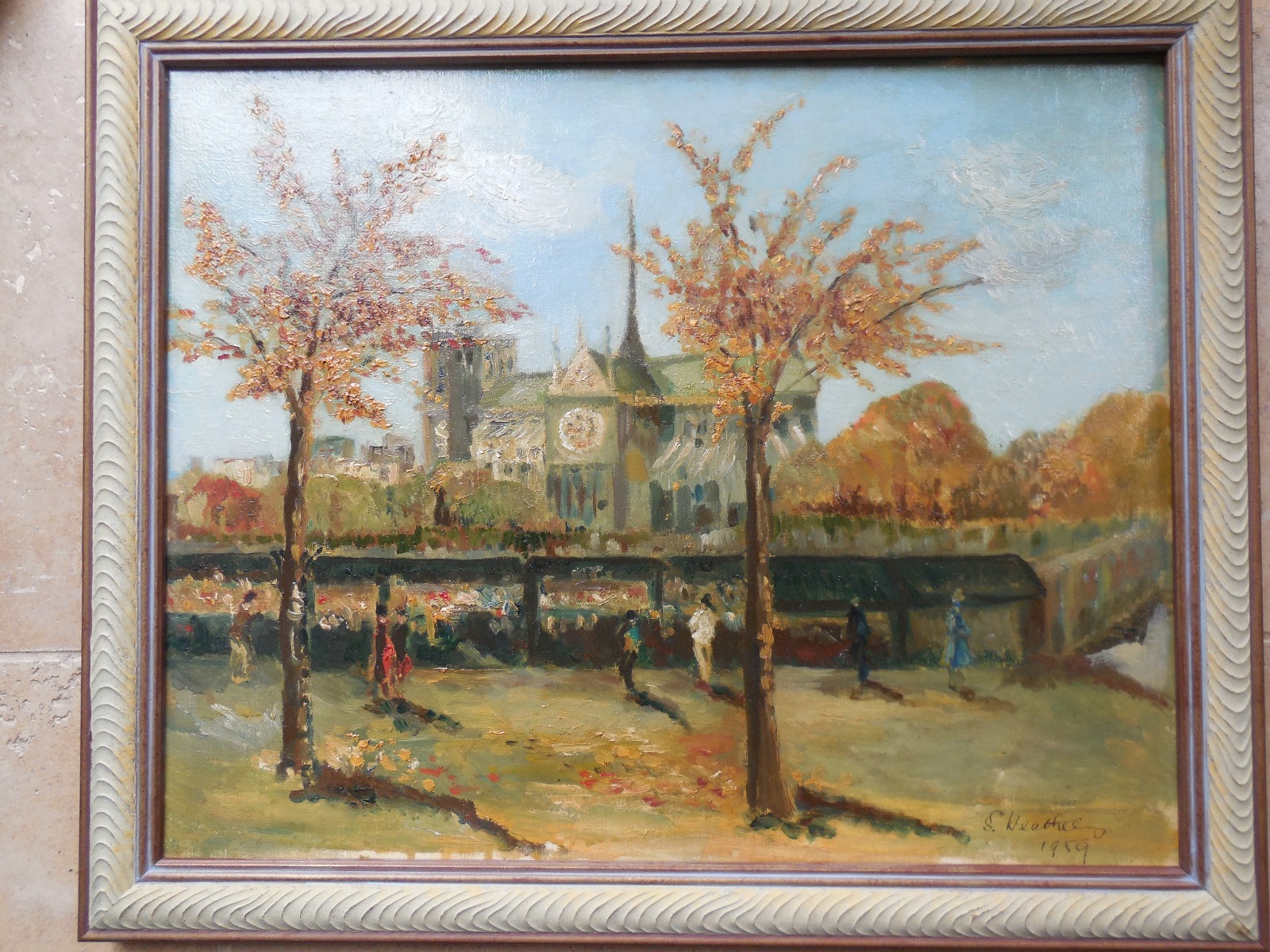 Oil on Canvas of Notre Dame, Paris by S. Weatherby 1959 (1 of 4)