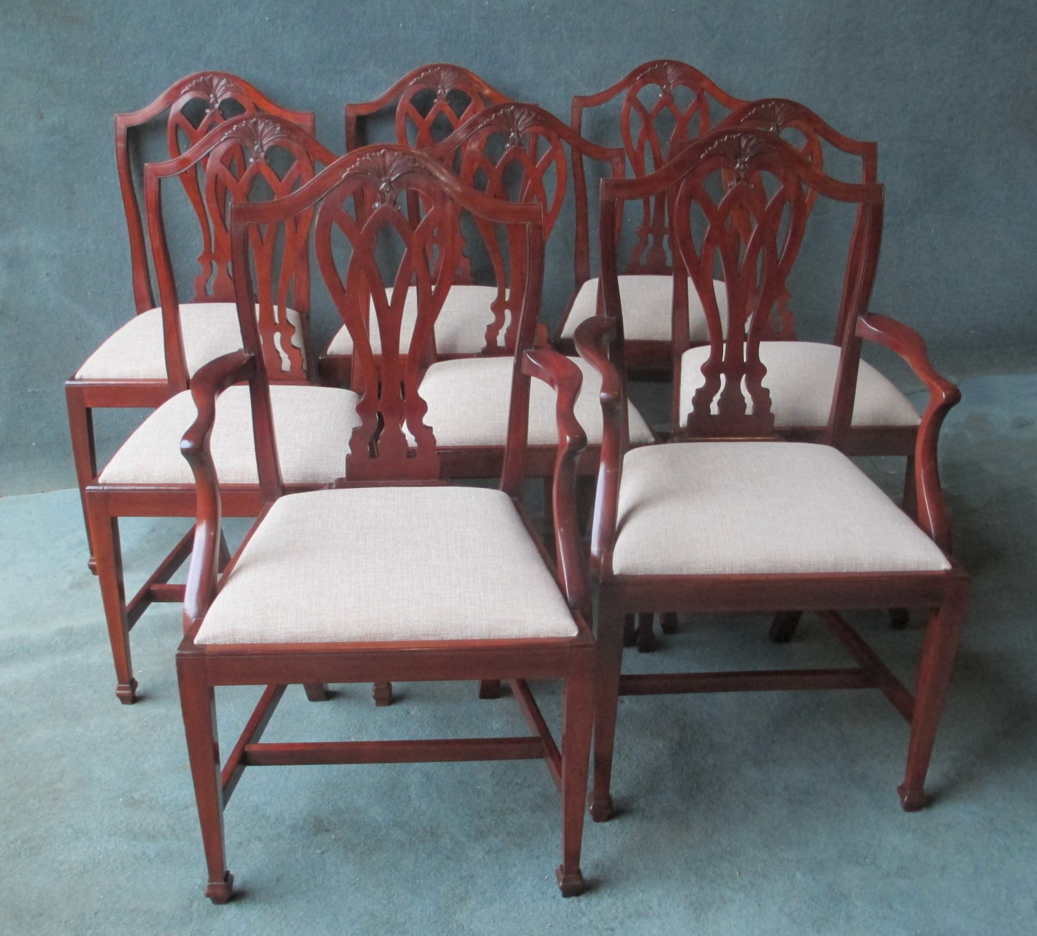 Set of 6 + 2 Shoolbred Hepplewhite "Style" Camel Back Chairs C.1880 (1 of 1) Set of 6 + 2 Shoolbred Hepplewhite "Style" Camel Back Chairs C.1880 (1 of 1)