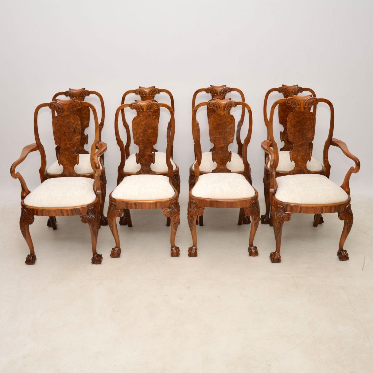 Set of 8 Antique Walnut Queen Anne Dining Chairs (1 of 1)