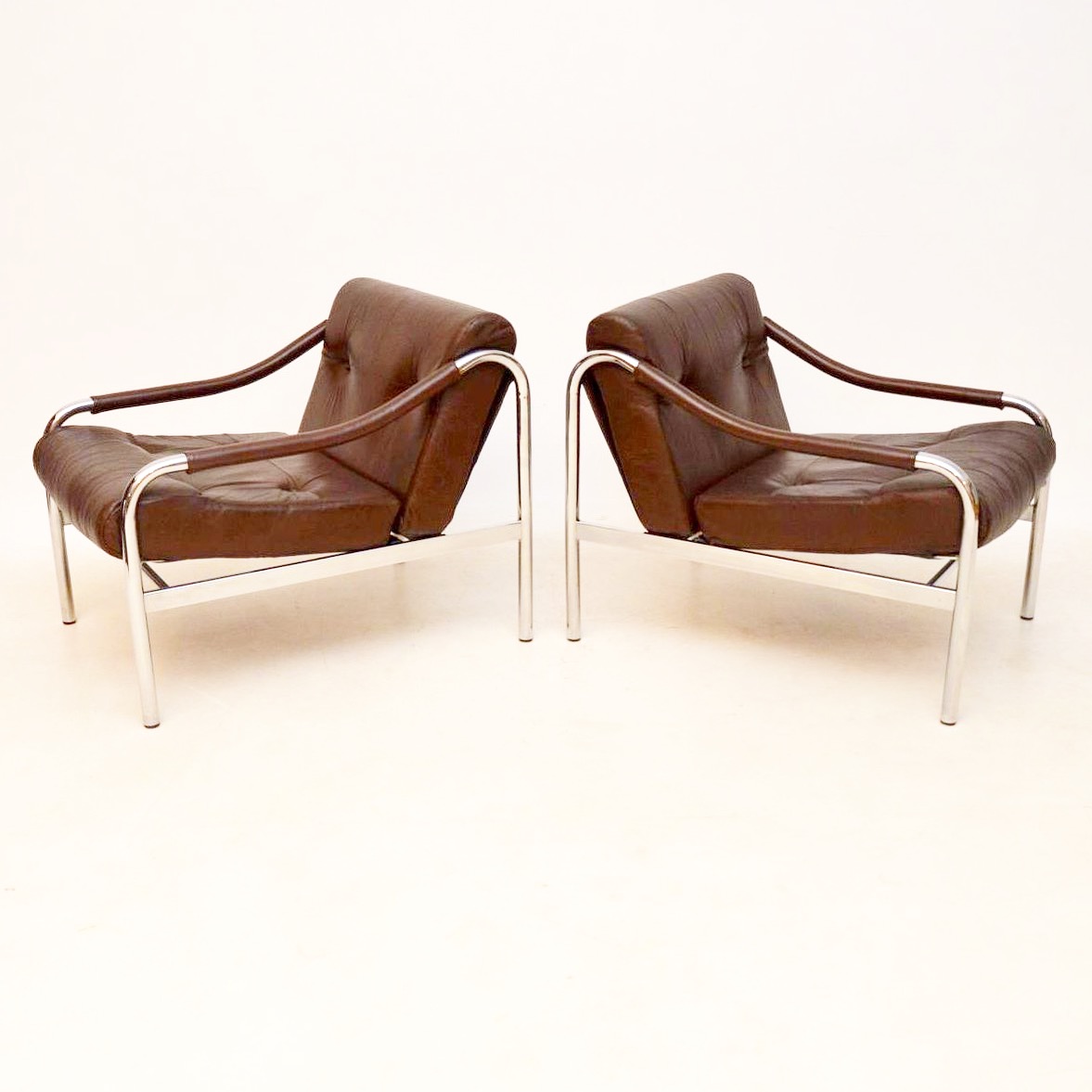 Pair of Leather & Steel Beta Armchairs by Pieff c.1960 (1 of 1)