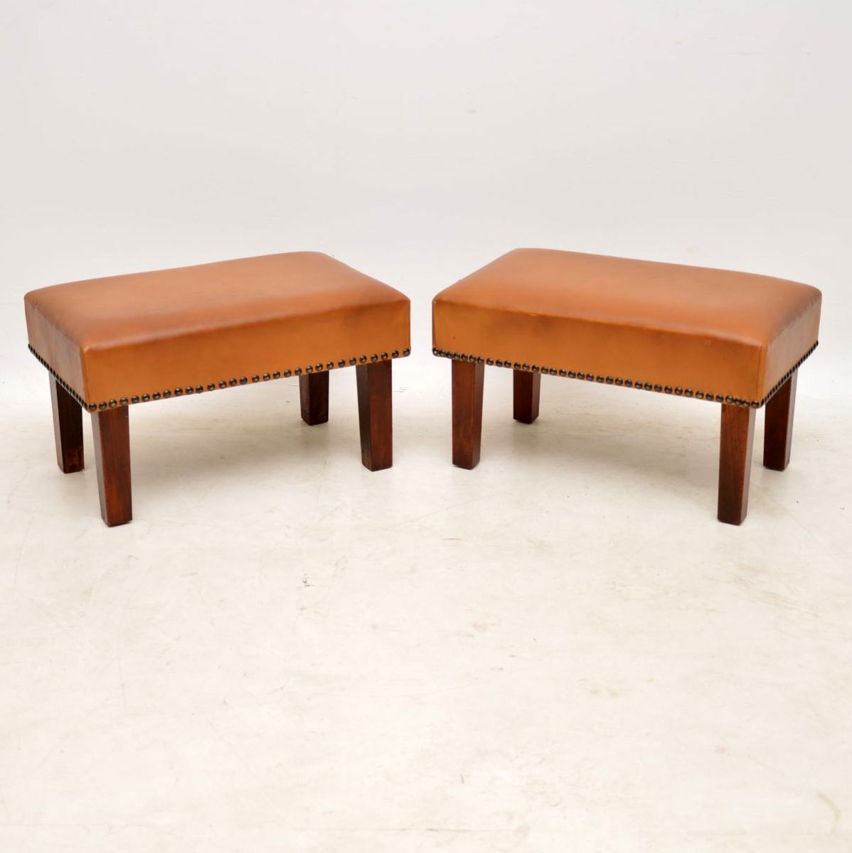 Pair of Vintage Leather & Mahogany Foot Stools (1 of 1)