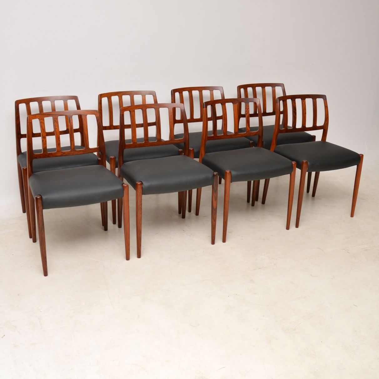 Set of 8 1960s Danish Rosewood & Leather Dining Chairs by Niels Moller (1 of 1)
