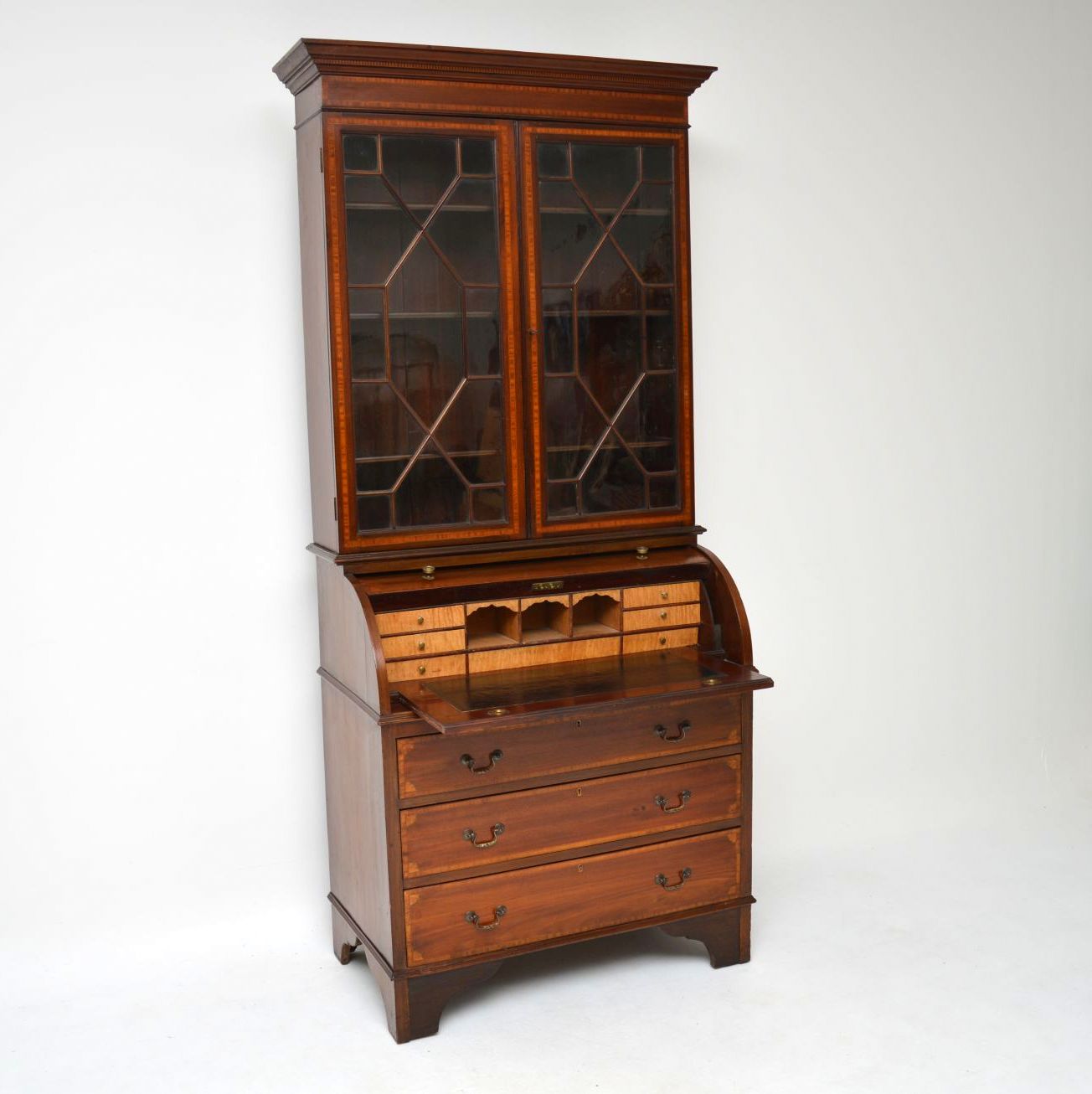 Antique Edwardian Inlaid Mahogany Cylinder Bureau Bookcase (1 of 1) Antique Edwardian Inlaid Mahogany Cylinder Bureau Bookcase (1 of 1)