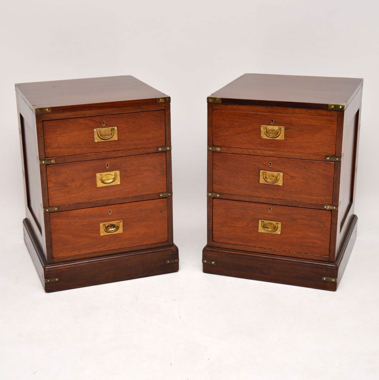 Pair of Antique Mahogany Military Campaign Bedside Chests (1 of 1)