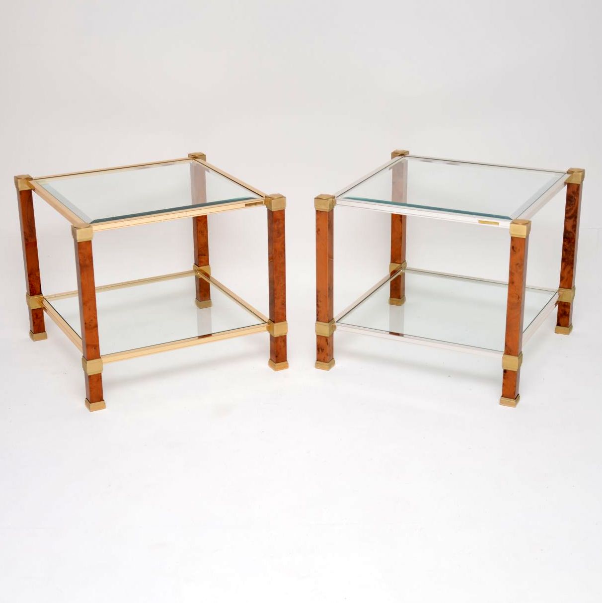 Pair of 1970s Vintage French Walnut & Glass Side Tables (1 of 1)