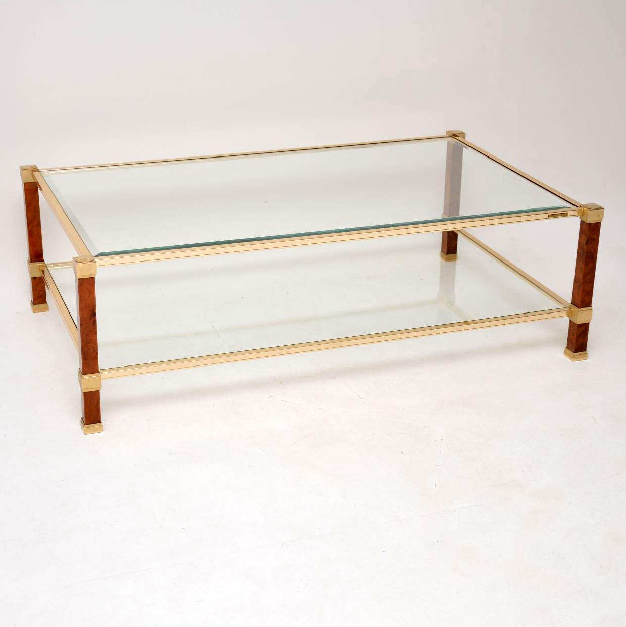 Vintage French Walnut, Brass & Glass Coffee Table (1 of 1)