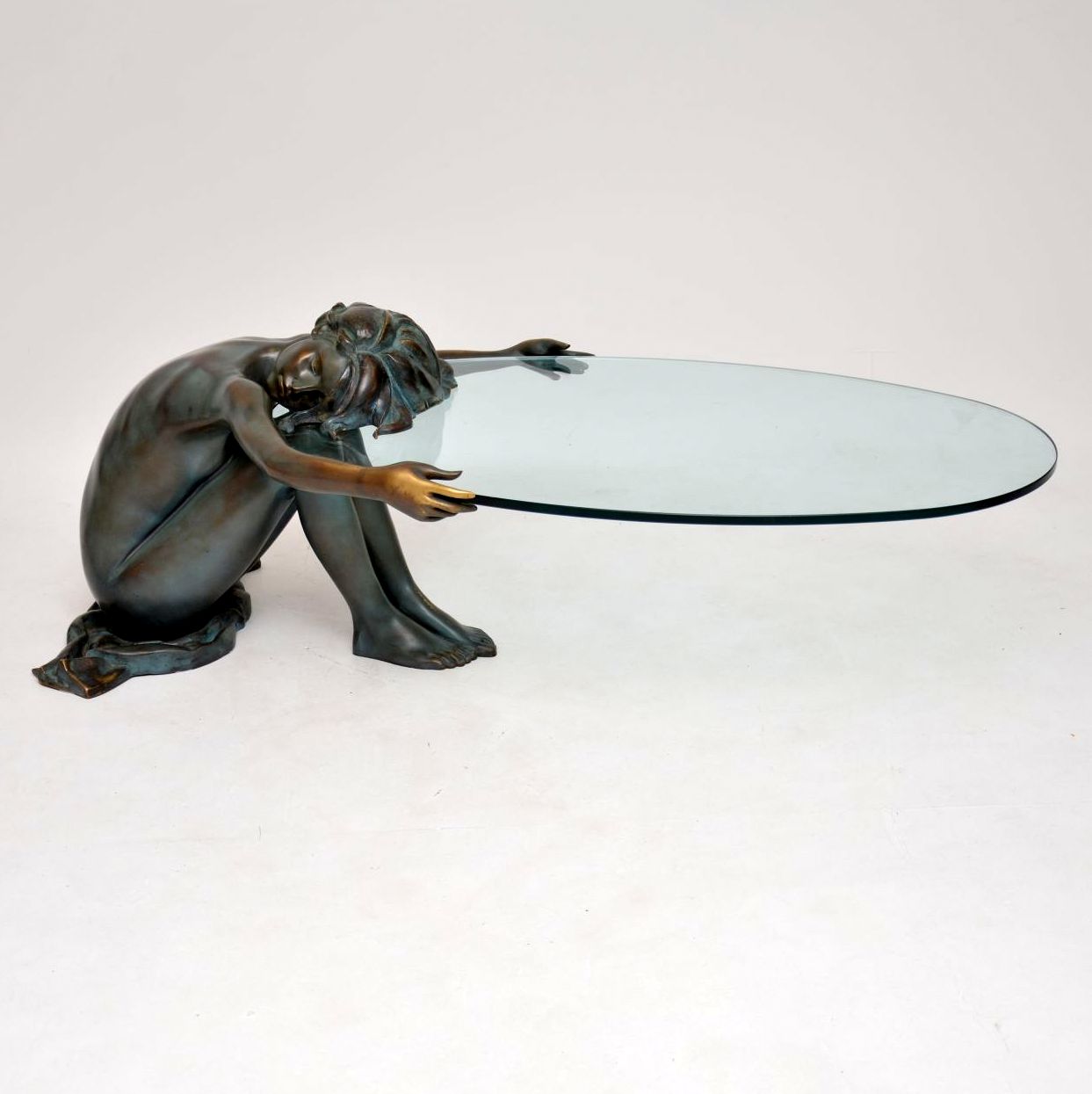Solid Bronze Sculptural Vintage Coffee Table of Nude Woman (1 of 1)