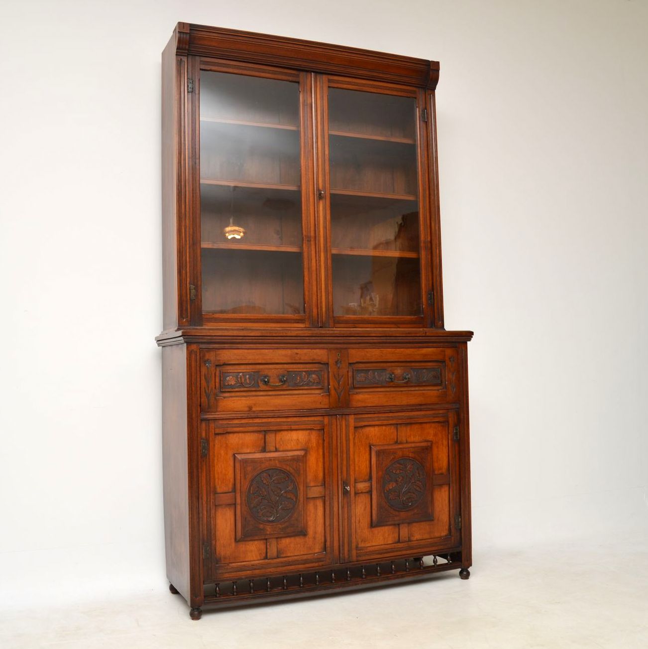 Antique Arts & Crafts Walnut Secretaire Bookcase (1 of 1)