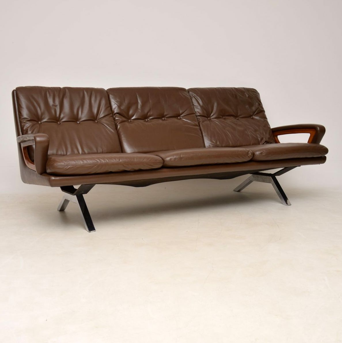 1960s Danish Vintage Leather Teak & Chrome Sofa (1 of 1)
