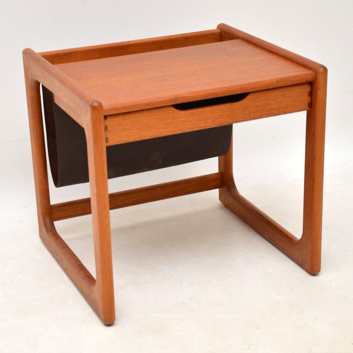 1960s Danish Teak & Leather Side Table Magazine Rack (1 of 1)