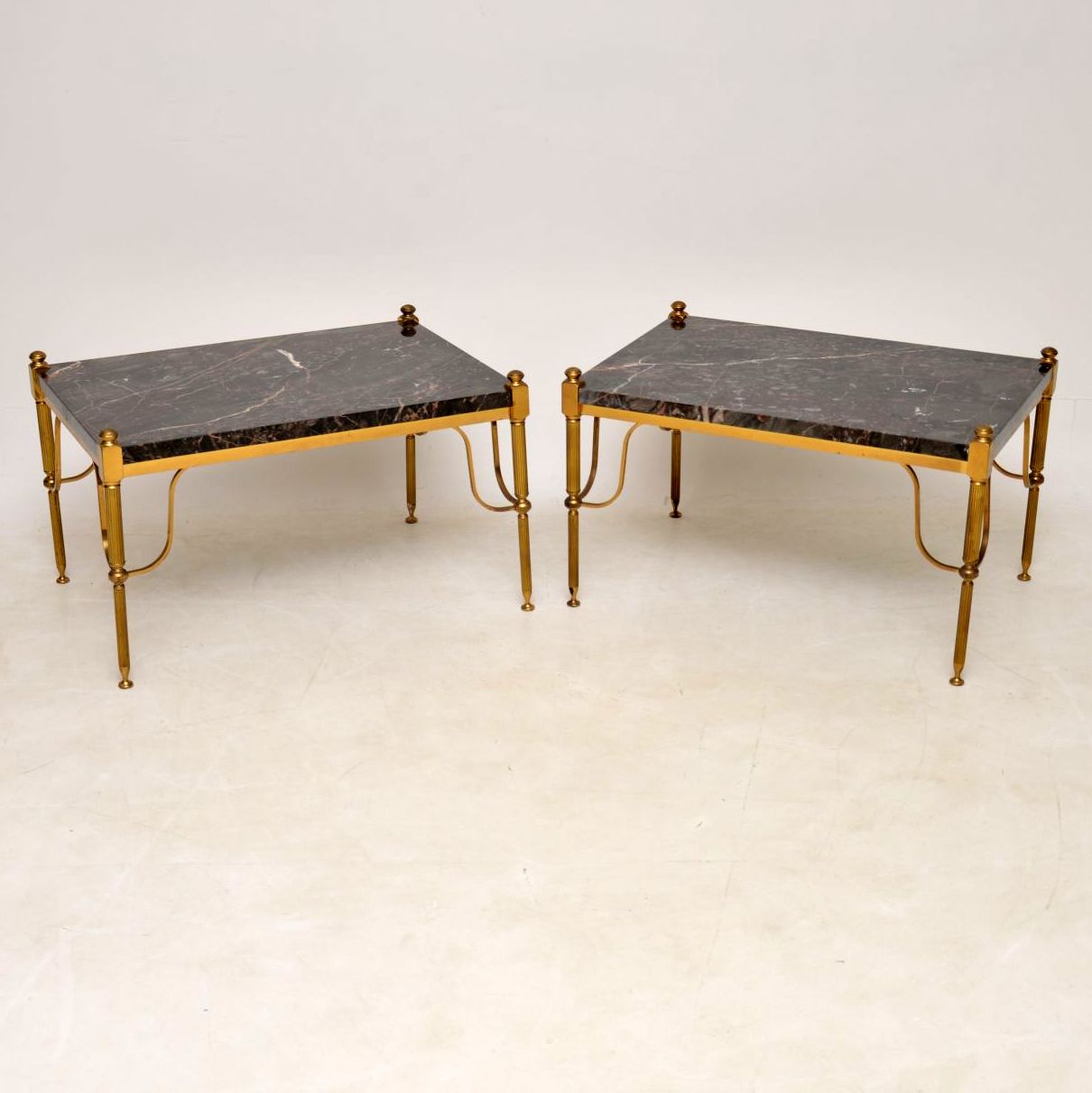 1950s Pair of Vintage French Marble & Brass Side Tables (1 of 1)