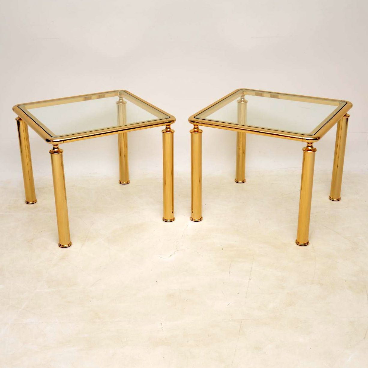 1970s Vintage Pair of Brass & Glass Side Tables (1 of 1)