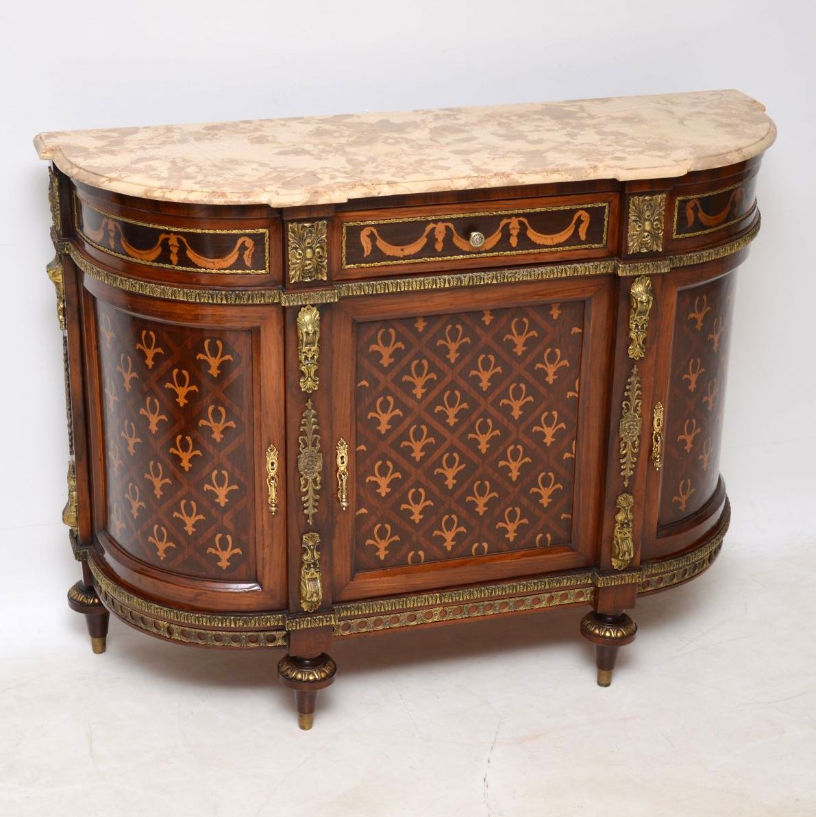 Antique Swedish Inlaid Marquetry Marble Top Cabinet (1 of 1)