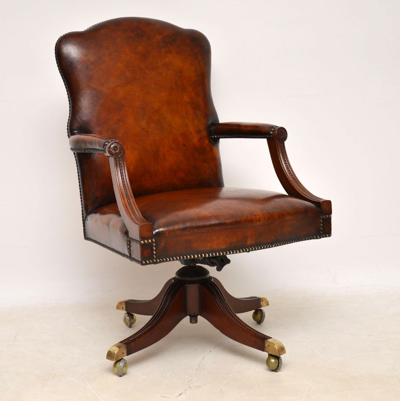 Leather & Mahogany Swivel Desk Chair (1 of 1) Leather & Mahogany Swivel Desk Chair (1 of 1)