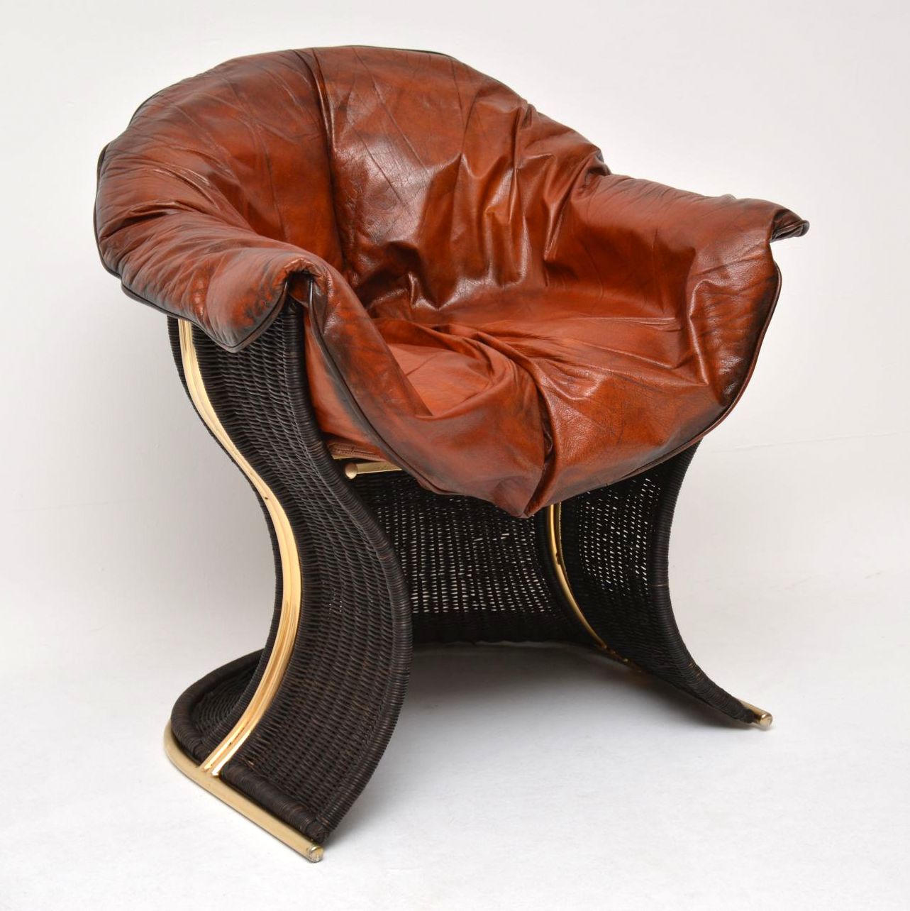 1970s Vintage Leather & Wicker ‘Venus’ Armchair by Pieff (1 of 1)