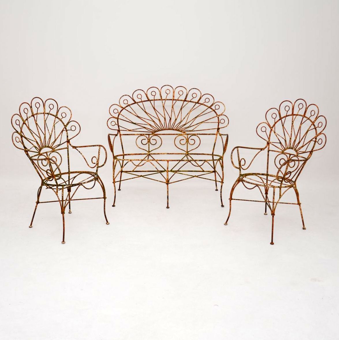 Wrought Iron Garden Bench, Chairs & Table C.1920 (1 of 1)