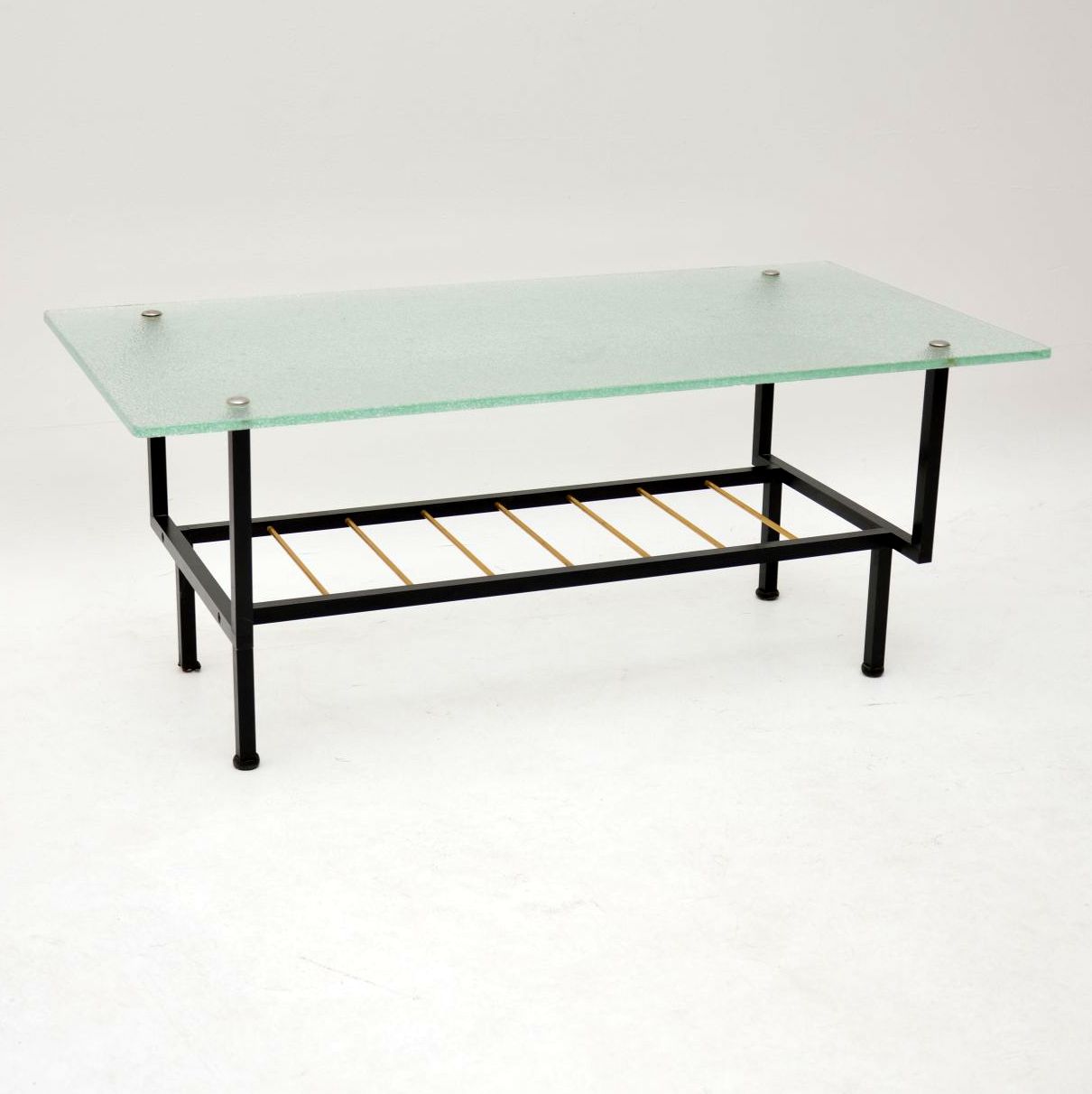 1960s Vintage French Glass & Steel Coffee Table (1 of 7)