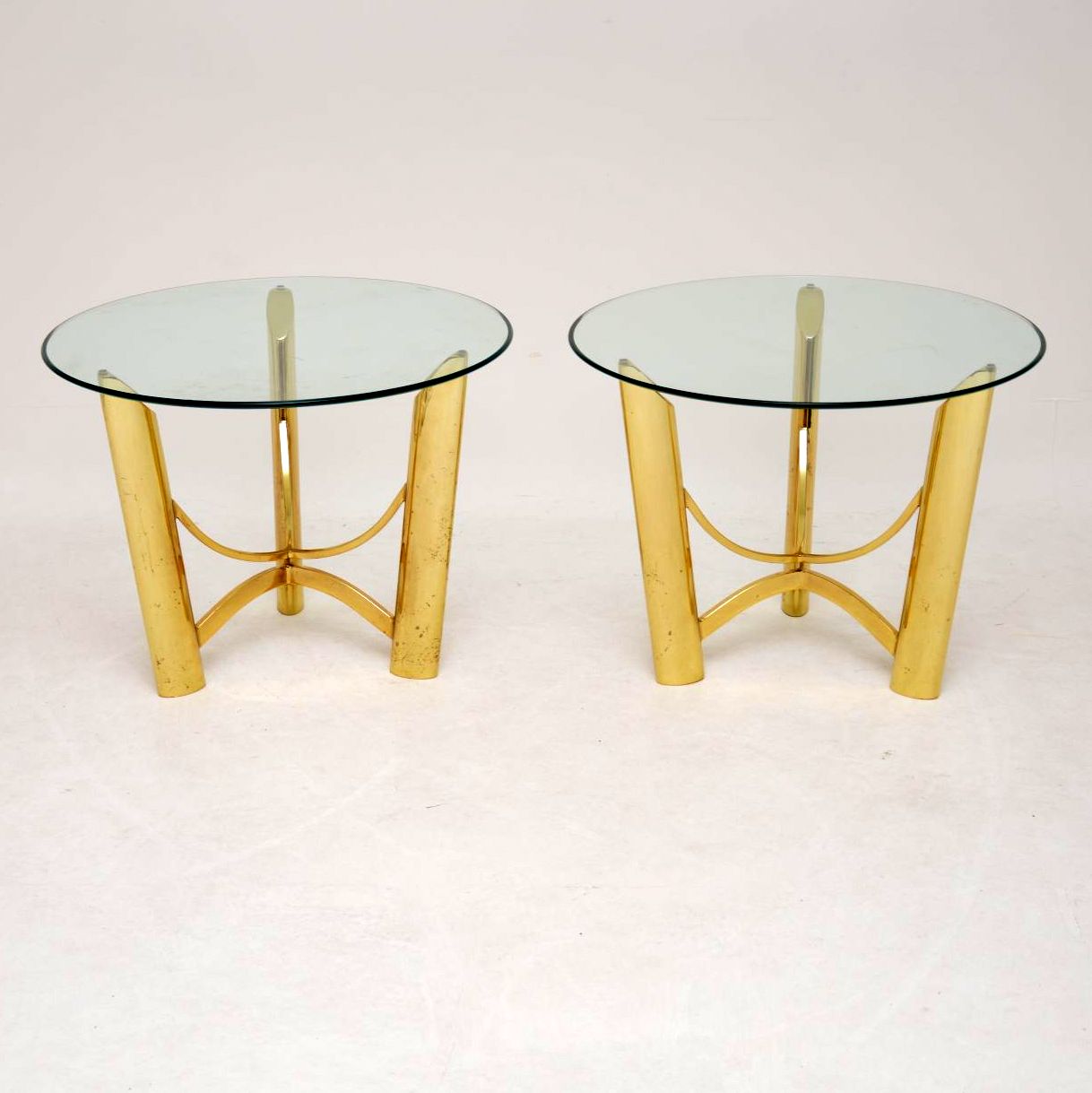 1970s Pair of Vintage Brass & Glass Side Tables (1 of 1)