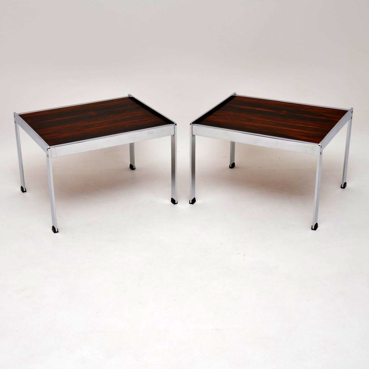 1960s Pair of Vintage Rosewood & Chrome Side Tables by Merrow Associates (1 of 1)