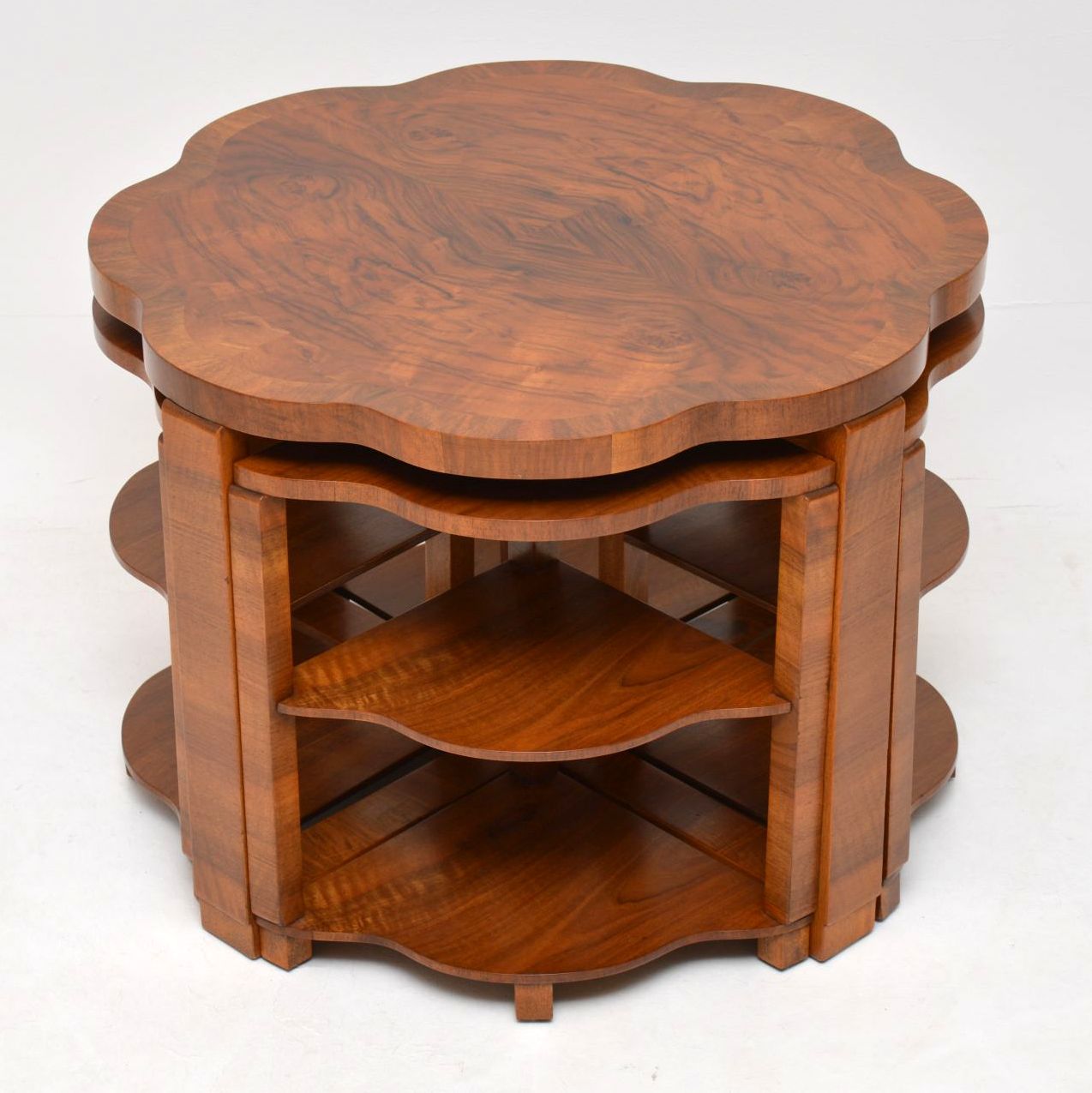 1920s Art Deco Figured Walnut Nesting Coffee Table (1 of 8)