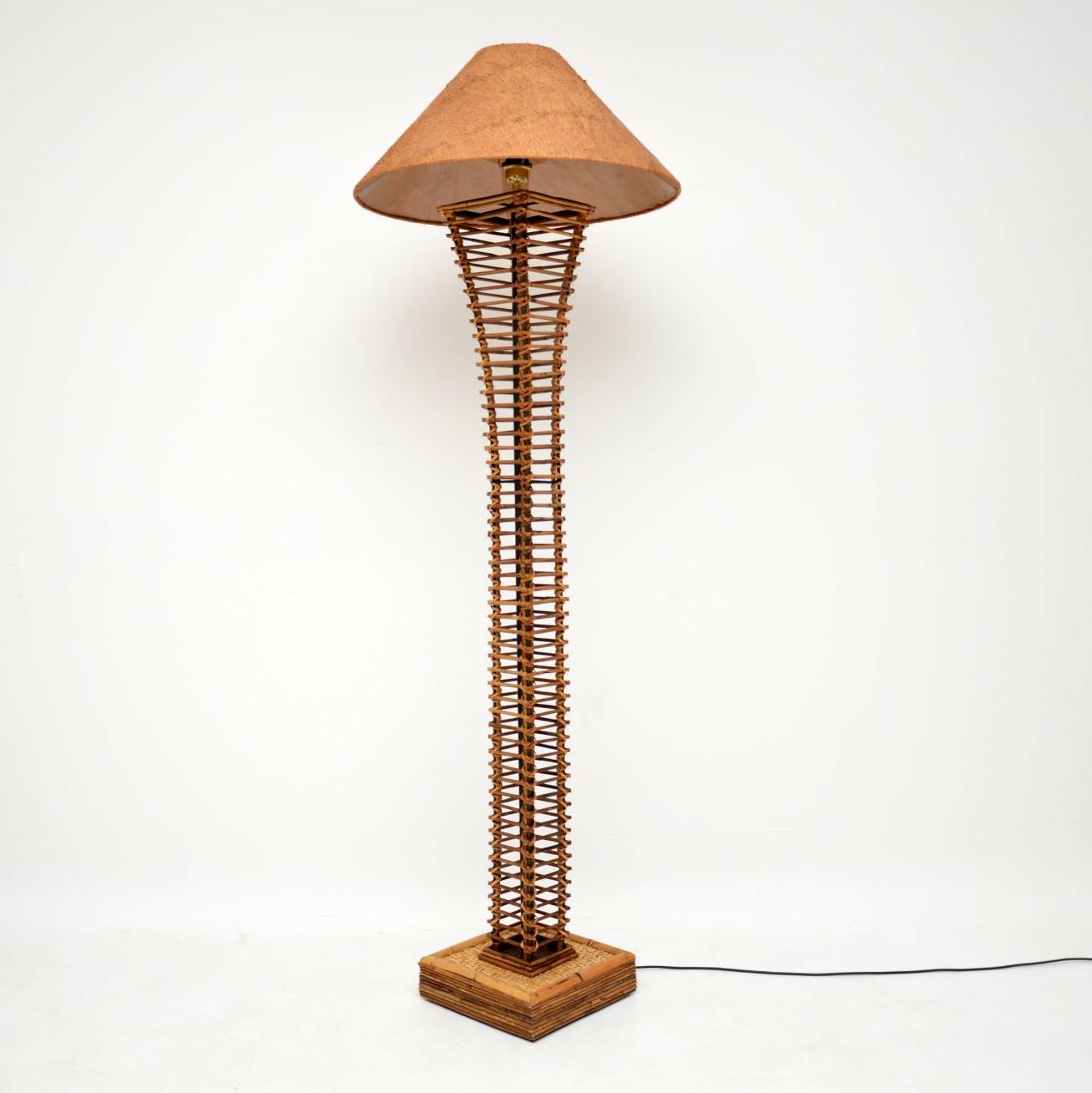 1970s Vintage Bamboo & Suede Floor Lamp (1 of 1)