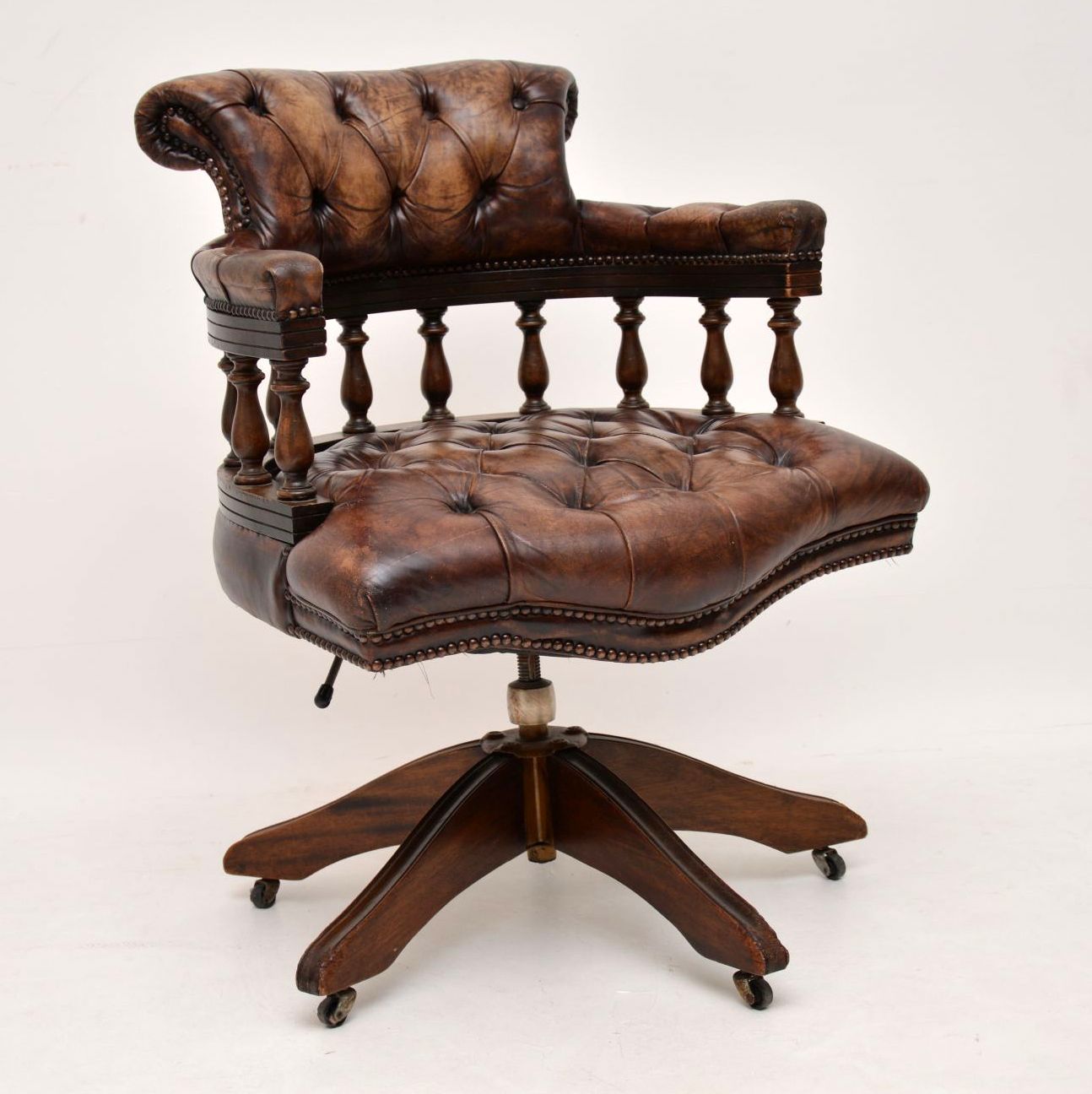 Antique Leather & Mahogany Desk Chair (1 of 10) Antique Leather & Mahogany Desk Chair (1 of 10)