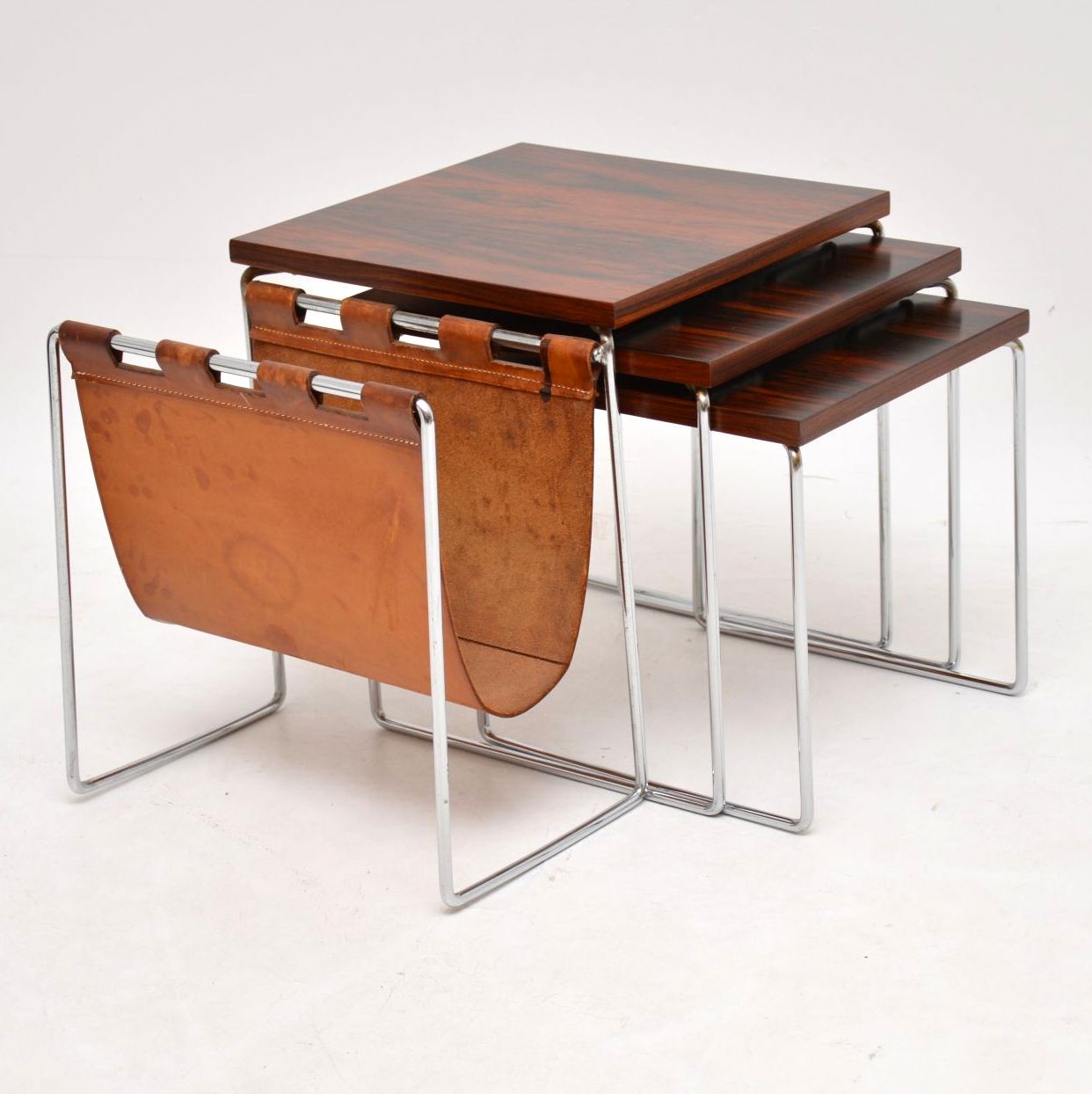 1960s Rosewood, Leather & Chrome Nesting Tables by Brabants (1 of 1) 1960s Rosewood, Leather & Chrome Nesting Tables by Brabants (1 of 1)