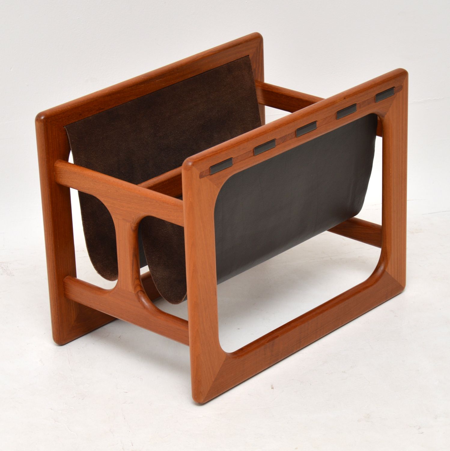 1960s Danish Vintage Teak & Leather Magazine Rack (1 of 1)