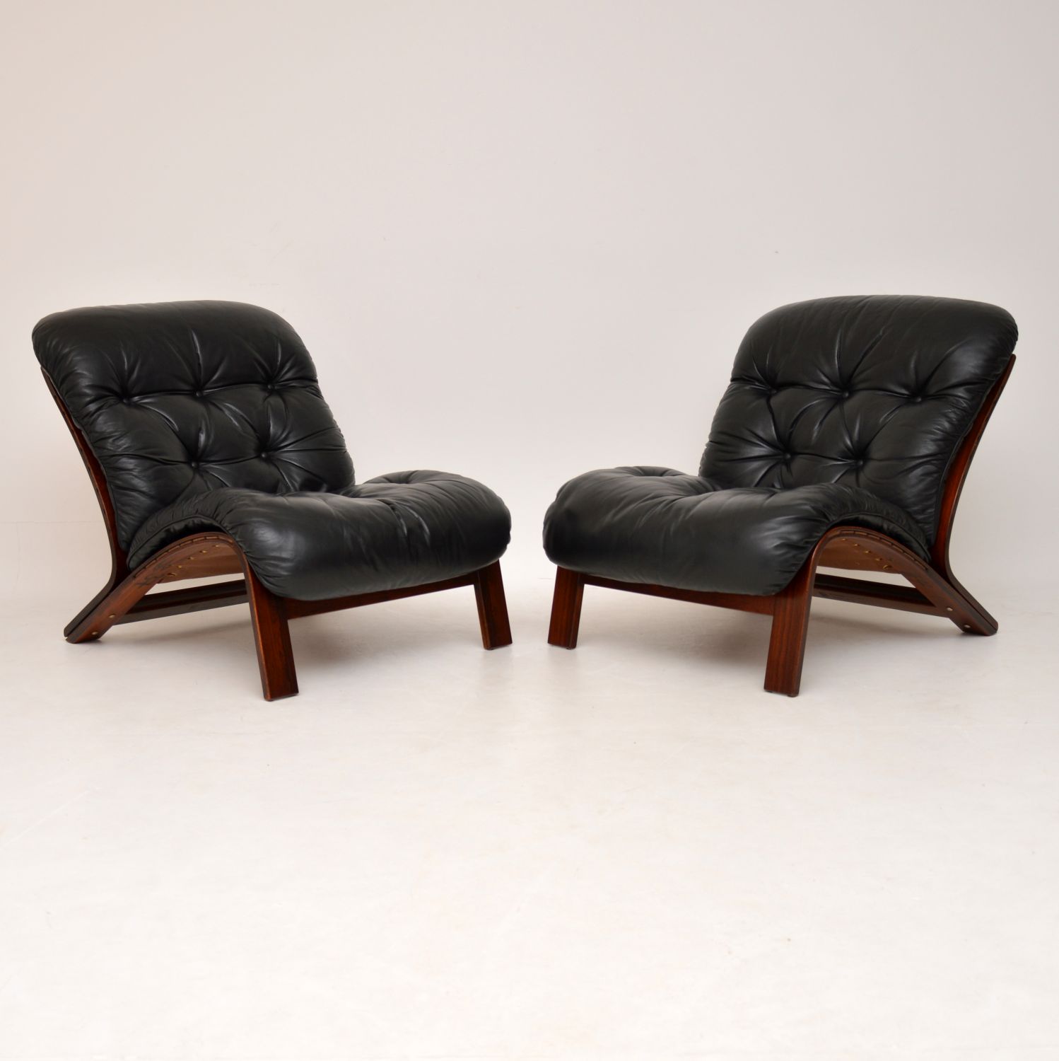1960s Pair of Scandinavian Rosewood & Leather Chairs by Rybo Rykken (1 of 1)
