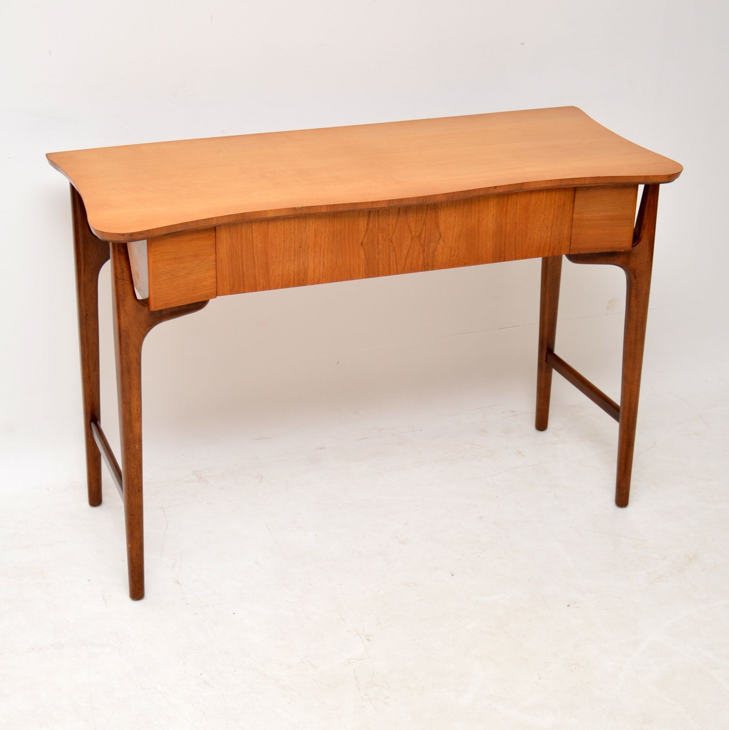 1960s Vintage Walnut & Satin Wood Desk / Console Table (1 of 1)