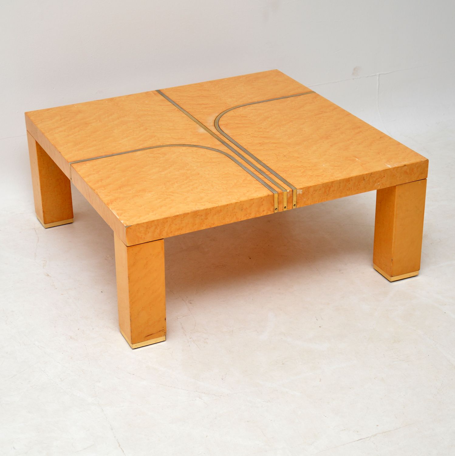 1970s Vintage Italian Maple & Brass Coffee Table by Zevi (1 of 1)