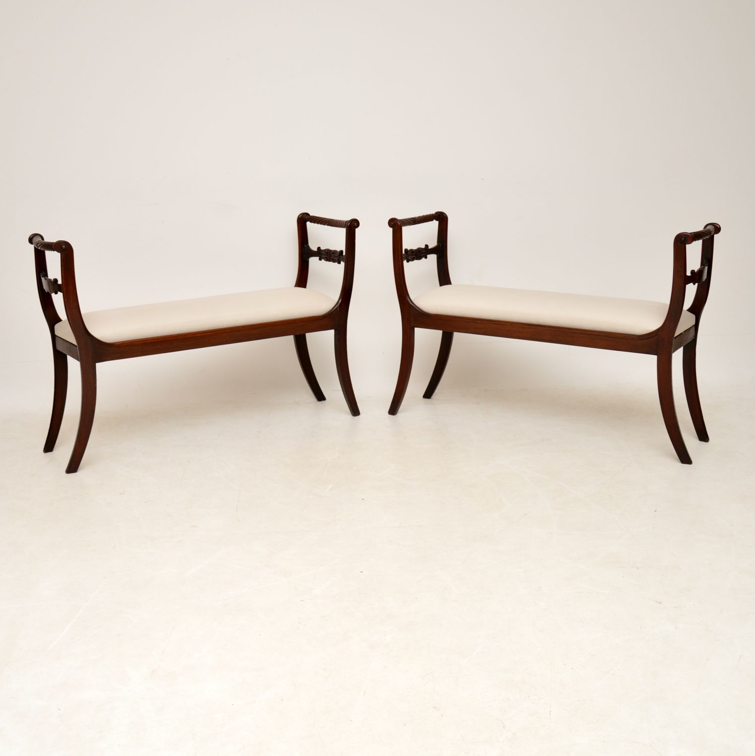 Pair of Antique Mahogany Window Seats / Benches (1 of 6)