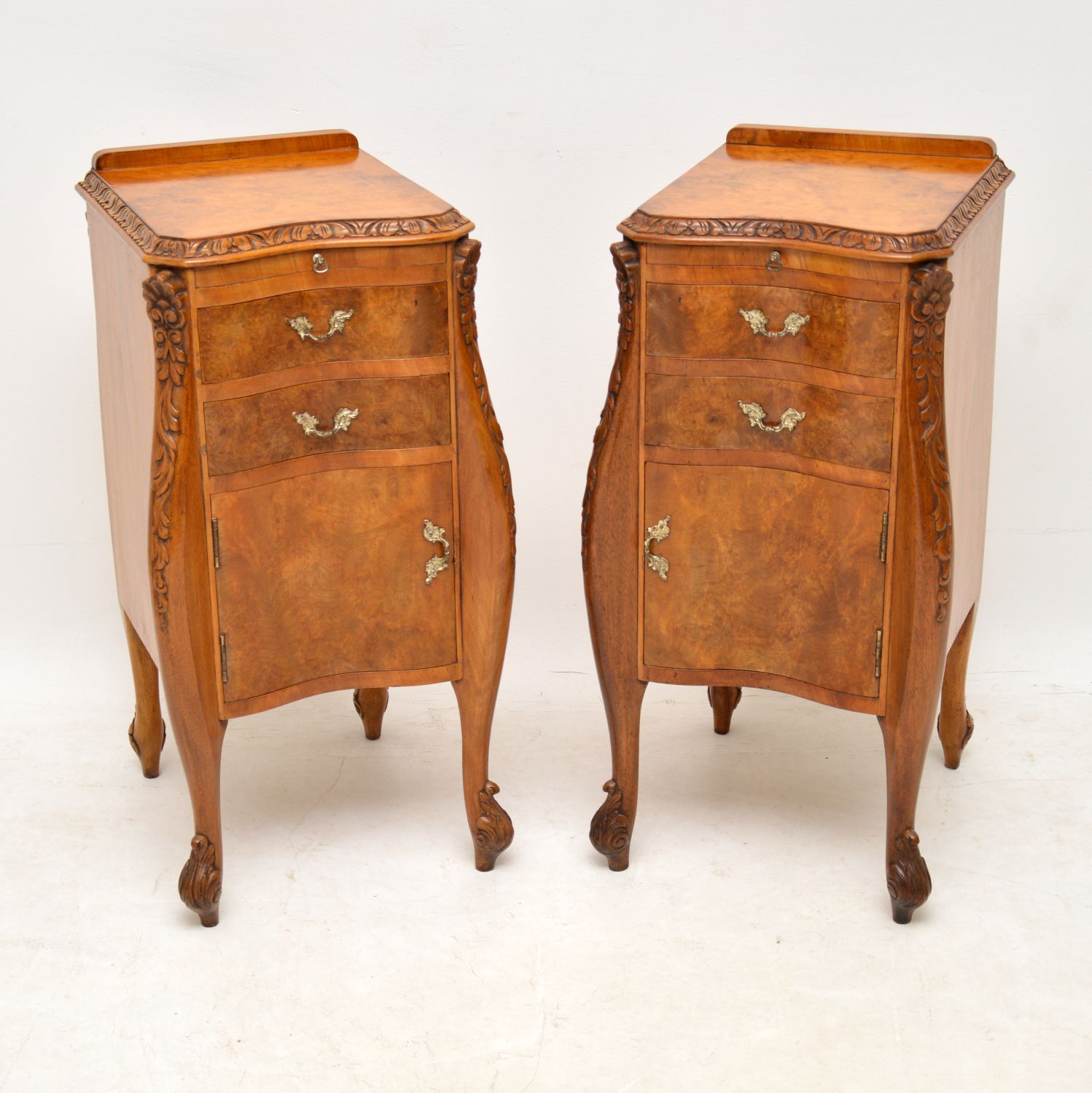 Pair of Antique Burr Walnut Bedside Cabinets c.1920 (1 of 1)