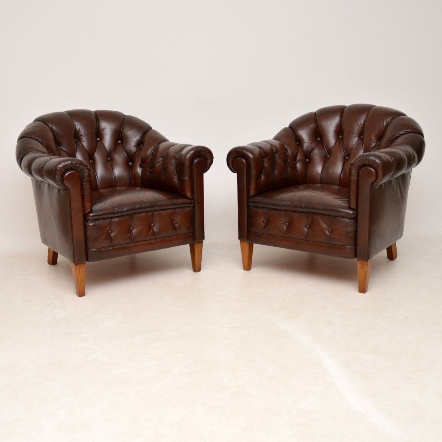 Pair of Antique Swedish Leather Armchairs c.1900 (1 of 1) Pair of Antique Swedish Leather Armchairs c.1900 (1 of 1)