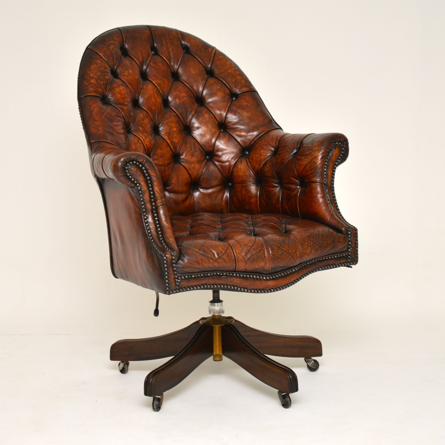 Antique Leather & Mahogany Swivel Desk Chair (1 of 1) Antique Leather & Mahogany Swivel Desk Chair (1 of 1)