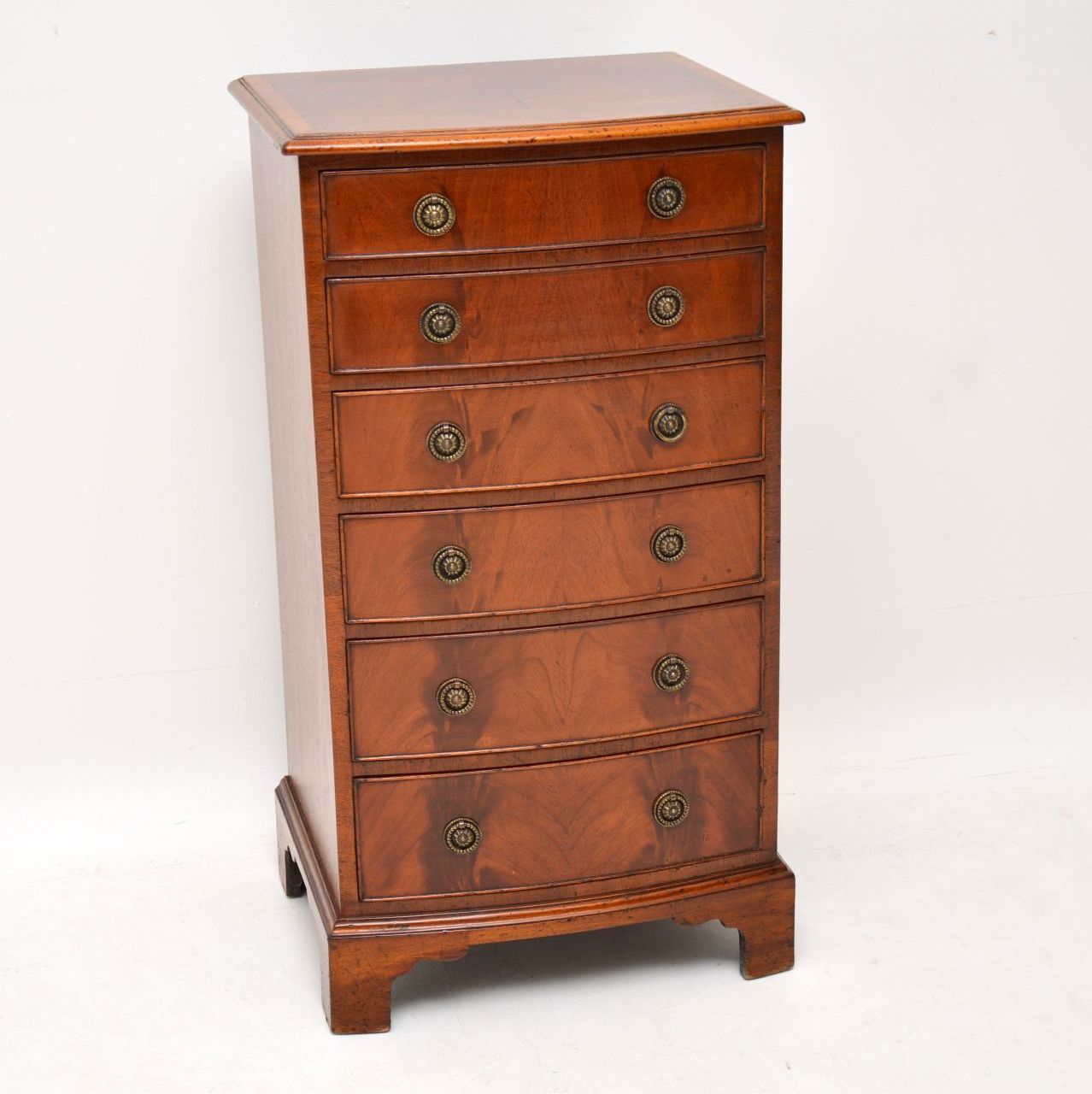 Slim Antique Edwardian Bow Fronted Mahogany Chest of Drawers (1 of 9)