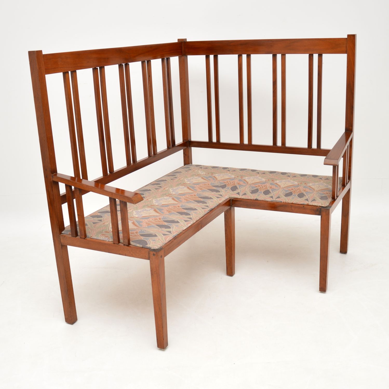 Antique Arts & Crafts Solid Walnut Corner Settee from Liberty of London (1 of 12)