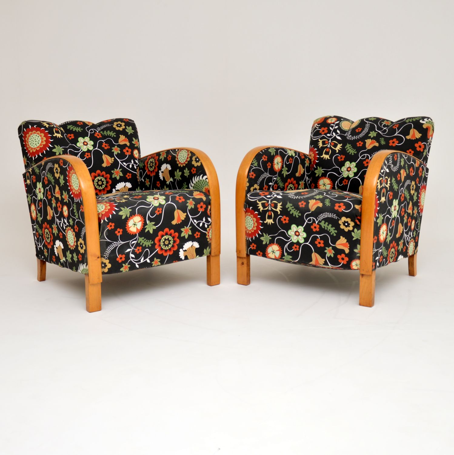 Pair of Swedish Art Deco Satin Birch Armchairs – Fabric by Josef Frank (1 of 12) Pair of Swedish Art Deco Satin Birch Armchairs – Fabric by Josef Frank (1 of 12)