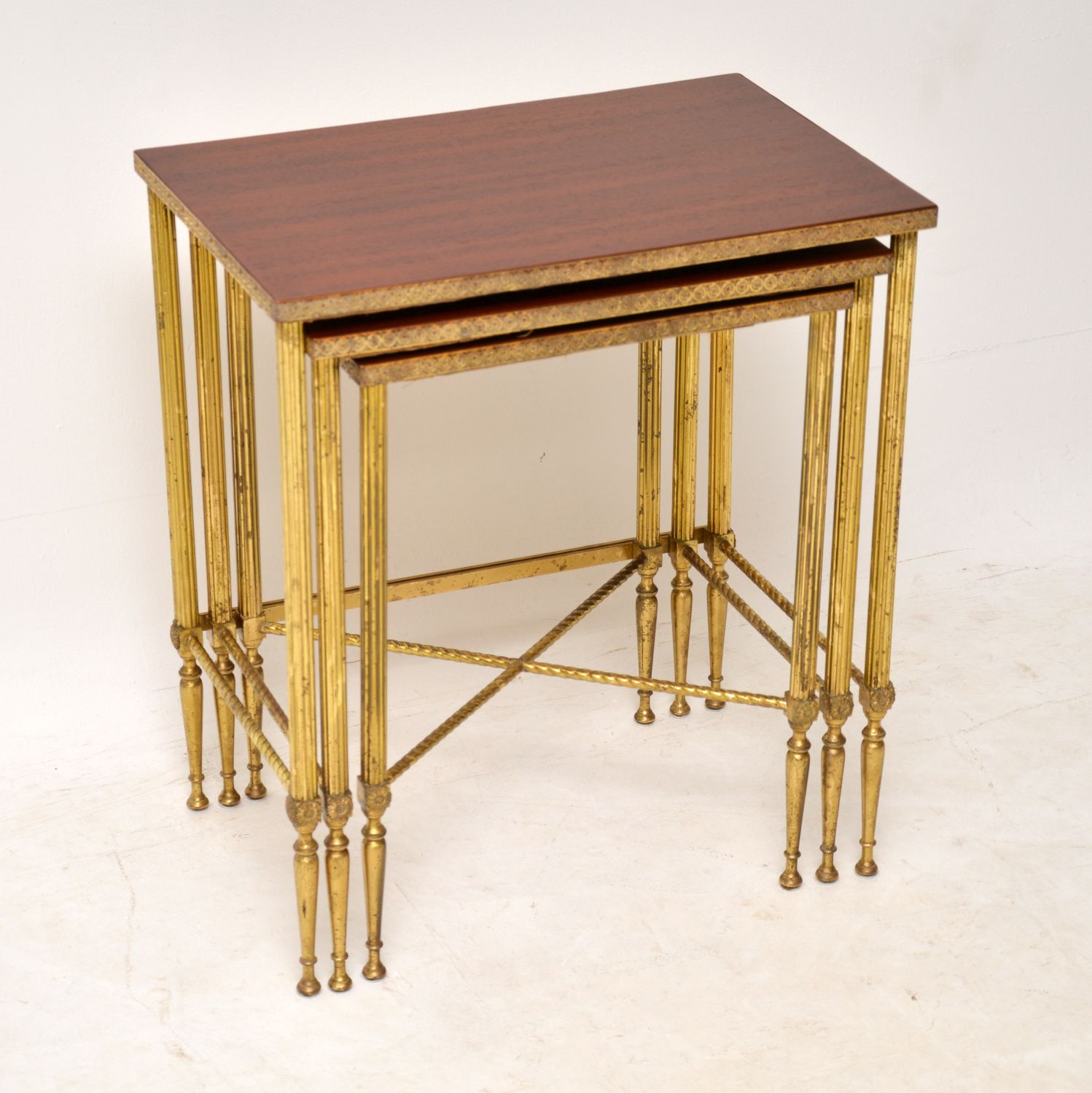 1950s Vintage Brass & Mahogany Nest of Tables (1 of 10)