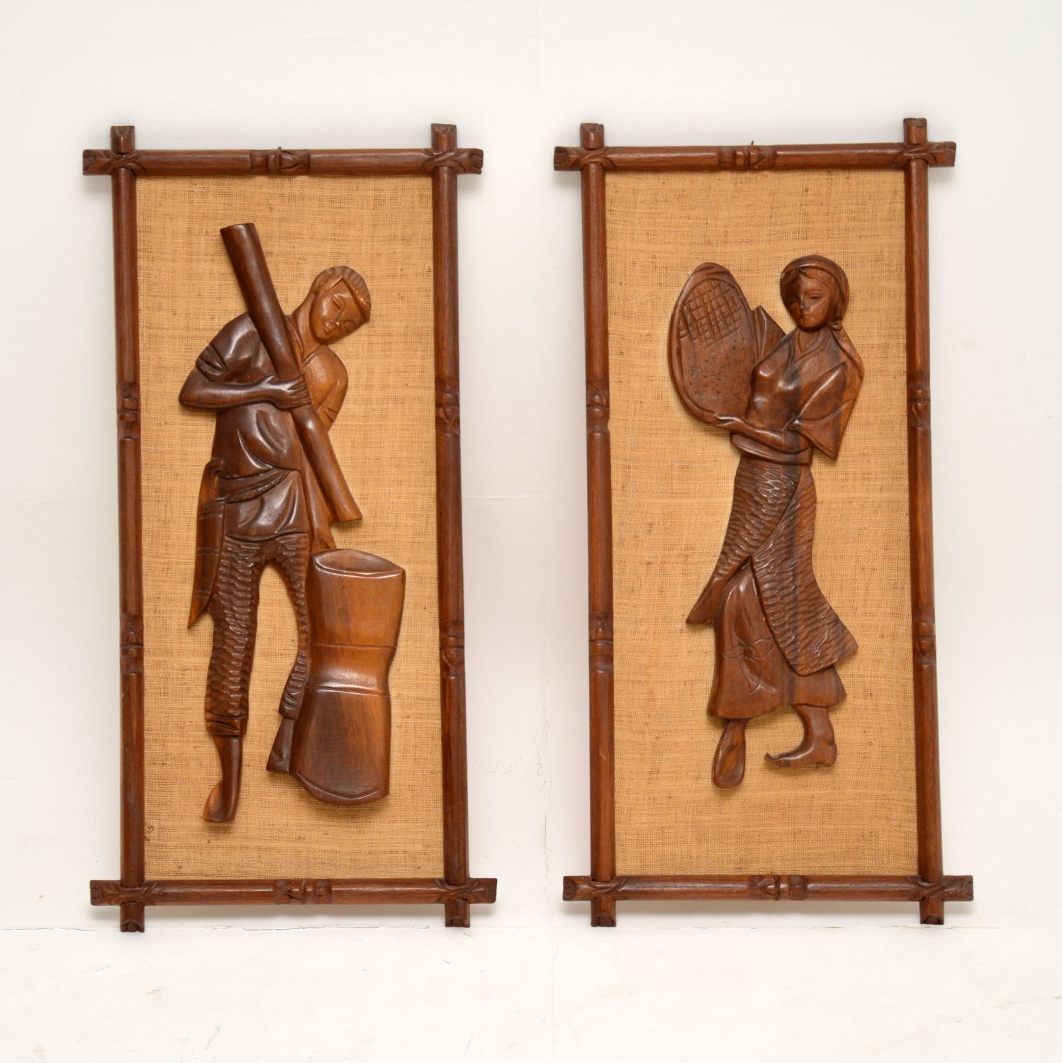 1960s Pair of Carved Walnut Decorative Reliefs Wall Art (1 of 11)