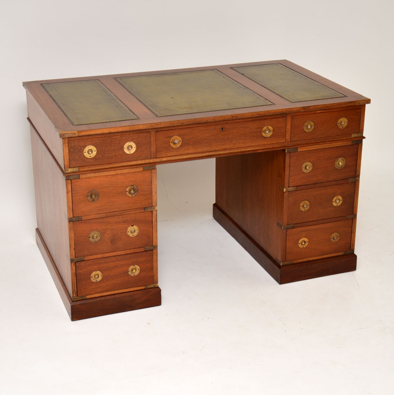 Military Campaign Mahogany Leather Top Pedestal Desk (1 of 10) Military Campaign Mahogany Leather Top Pedestal Desk (1 of 10)