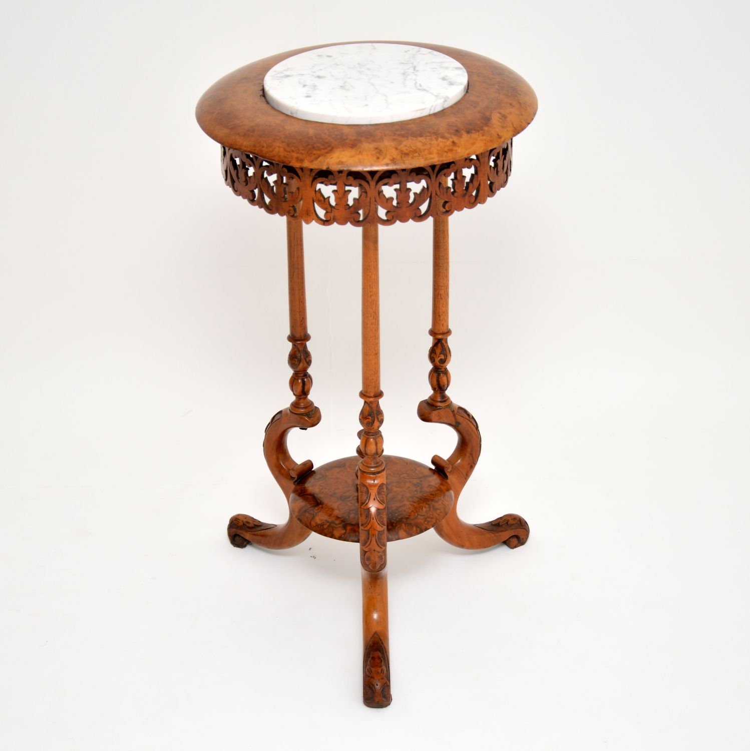 Antique Victorian Burr Walnut & Marble Side Table (1 of 10)