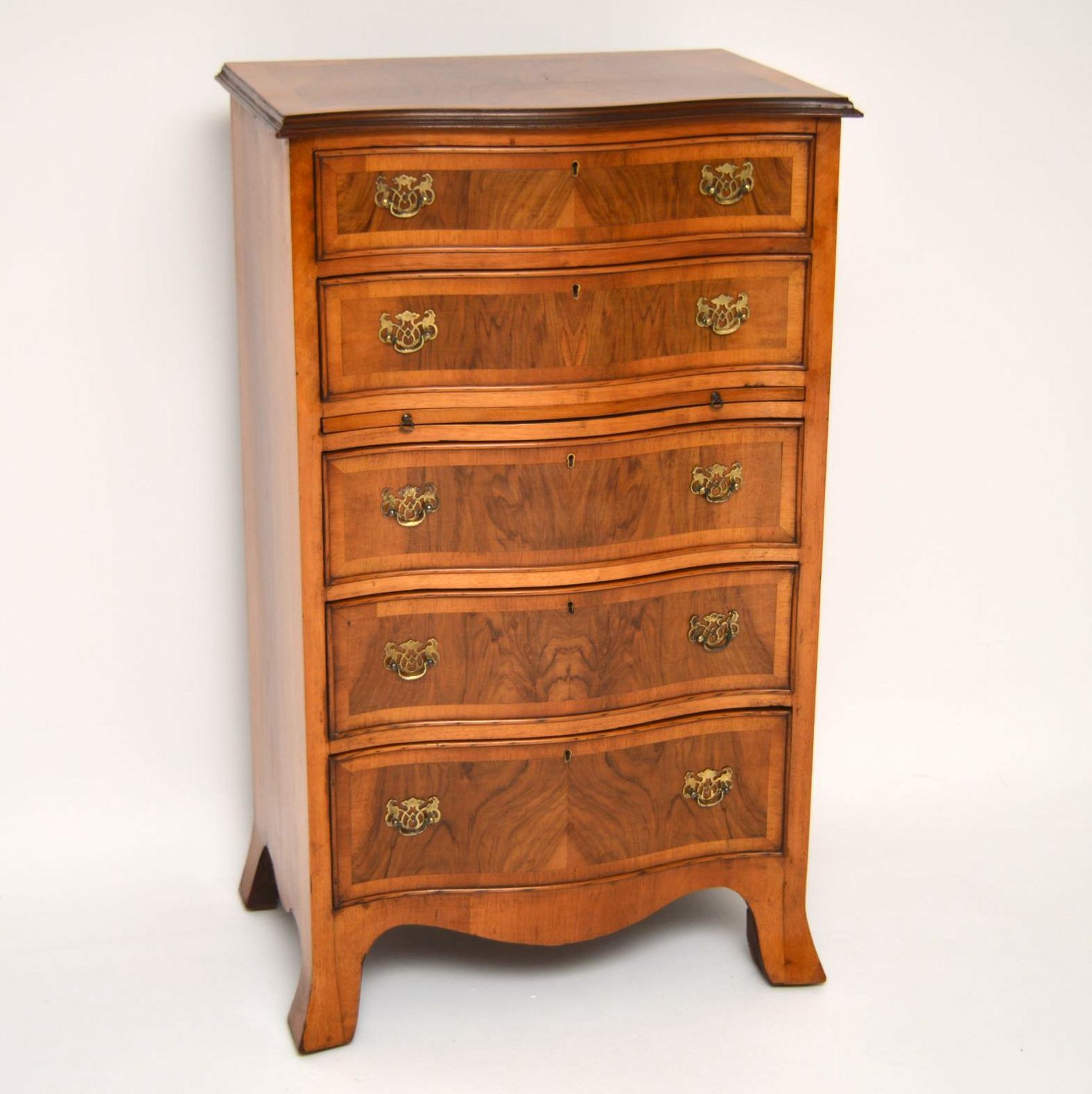 Figured Walnut Serpentine Fronted Chest of Drawers c.1920 (1 of 1)