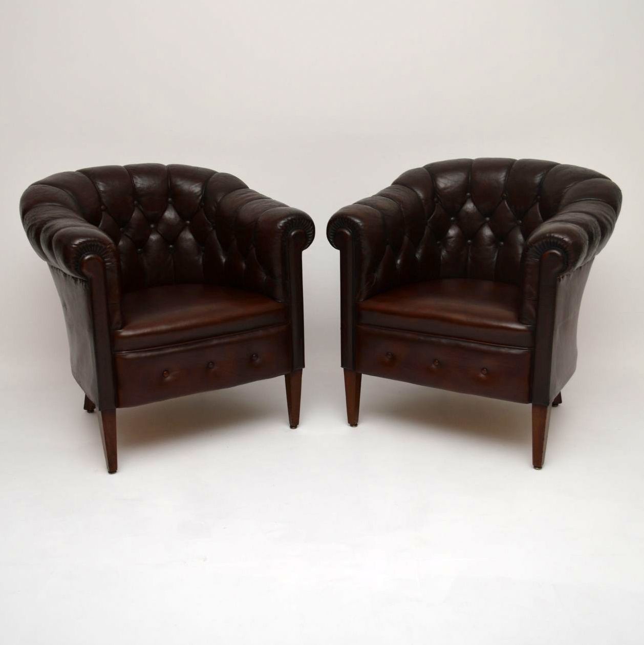 Pair of Antique Swedish Leather Armchairs (1 of 1) Pair of Antique Swedish Leather Armchairs (1 of 1)