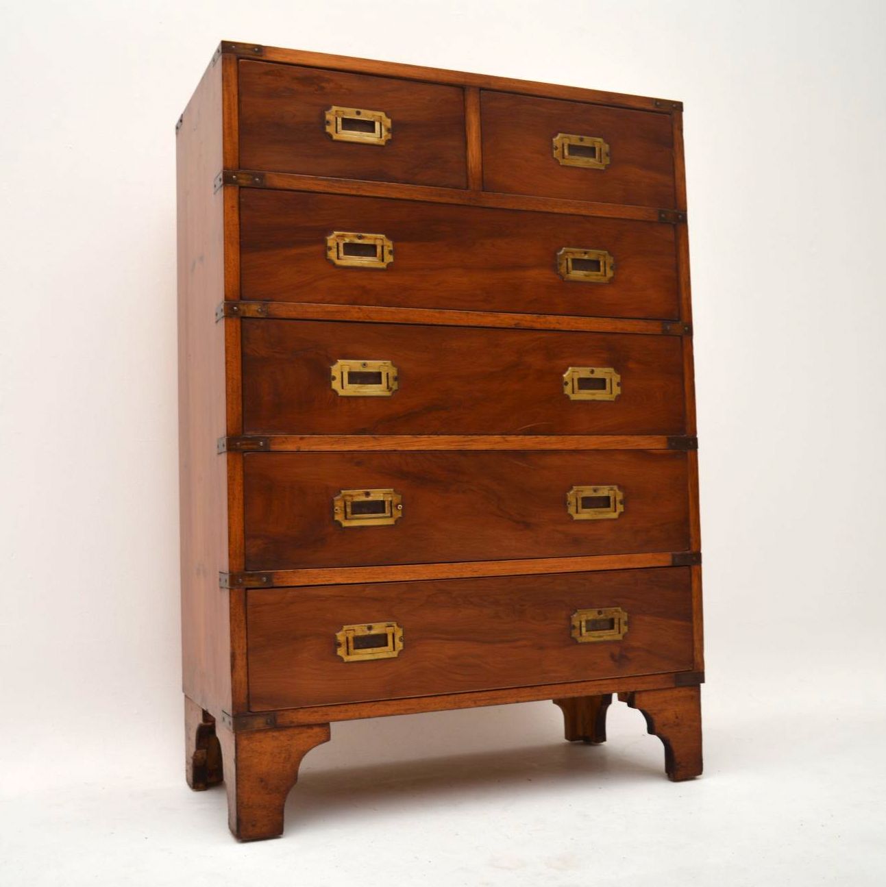 Campaign Style Yew Wood Chest of Drawers c.1950 (1 of 1) Campaign Style Yew Wood Chest of Drawers c.1950 (1 of 1)