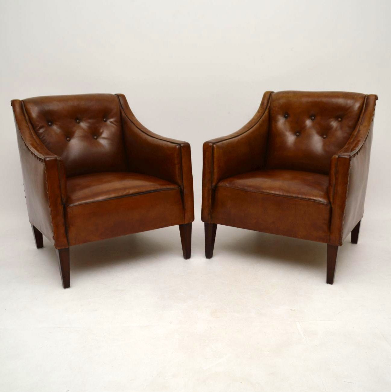 Pair of Antique Swedish Leather Armchairs (1 of 1) Pair of Antique Swedish Leather Armchairs (1 of 1)