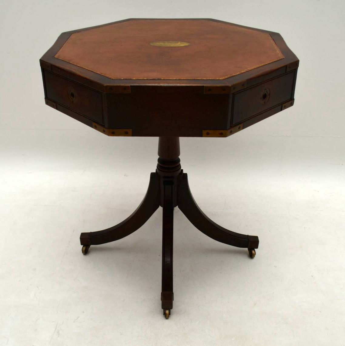 Antique Mahogany Leather Top Military Style Drum Table (1 of 1) Antique Mahogany Leather Top Military Style Drum Table (1 of 1)